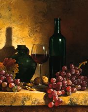 Wine Bottle, Grapes and Walnut